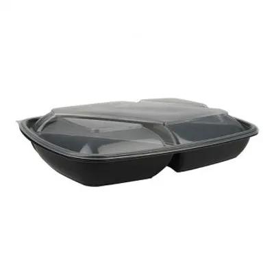 Take-Out Container Base 3 Compartment Black Rectangle Large 150/Case