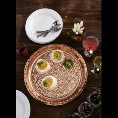Serving Tray 16 IN Plastic Copper Round Hammered Look 36/Case