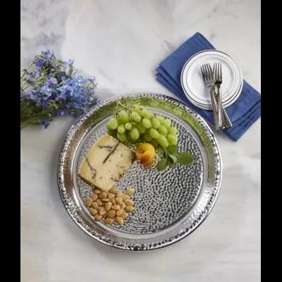 Serving Tray 12 IN Plastic Silver Round Hammered 36/Case