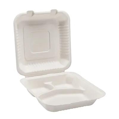 Take-Out Container Hinged 9X9 IN 3 Compartment Pulp & Fiber 100 Count/Pack 2 Packs/Case 200 Count/Case