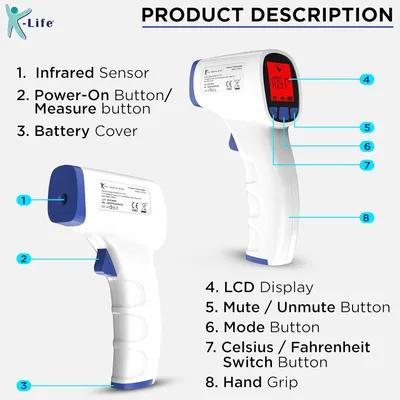 Infrared Thermometer White Non-Contact 1/Each