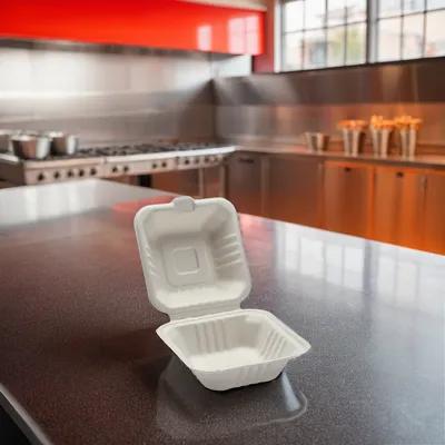 Take-Out Container Hinged 6X6X3 IN Pulp & Fiber 125 Count/Pack 4 Packs/Case 500 Count/Case