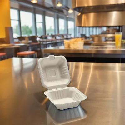 Take-Out Container Hinged 6X6X3 IN Pulp & Fiber 125 Count/Pack 4 Packs/Case 500 Count/Case