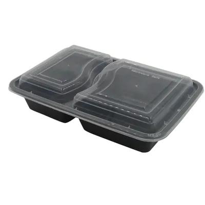 Take-Out Container Base & Lid Combo 42 OZ 3 Compartment Black Rectangle Heavy Duty 150/Case