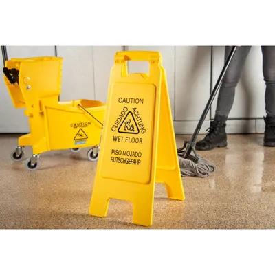 Flo-Pac® Wet Floor Sign 25X11X25 IN Yellow PP 2-Sided Economy Durable Trilingual 6 Count/Case