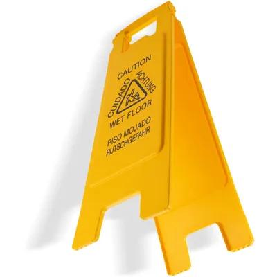 Flo-Pac® Wet Floor Sign 25X11X25 IN Yellow PP 2-Sided Economy Durable Trilingual 6 Count/Case