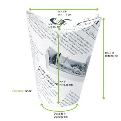 French Fry Cup & Scoop Base 2.36X5.5 IN Paper Happy Fries Newspaper Print 50 Count/Pack 20 Packs/Case 1000 Count/Case