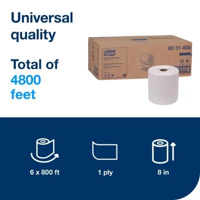 Tork Roll Paper Towel H80 8IN X800FT White Standard Roll Embossed Refill 7.8IN Roll 1.925IN Core Diameter 6 Rolls/Case