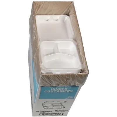 Take-Out Container Hinged With Dome Lid 8.3X8.4X3.1 IN 3 Compartment MFPP White Square 200/Case