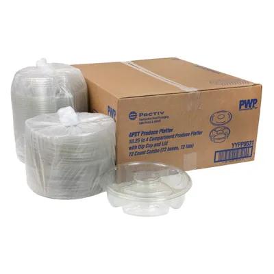 Deli Container Base & Lid Combo With Flat Lid 10.25X1.5 IN 4 Compartment PET Clear Round With Sauce Compartment 72/Case
