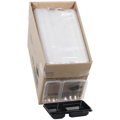 Take-Out Container Hinged With Dome Lid 10.75X8X3.25 IN 2 Compartment OPS Black Clear Rectangle 125/Case