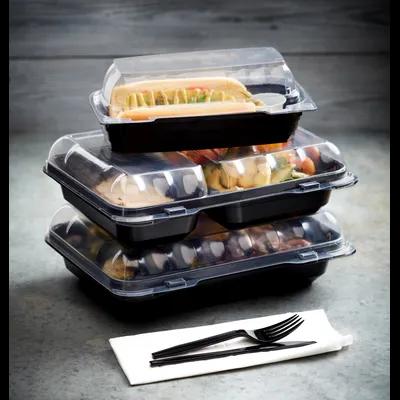 Take-Out Container Hinged With Dome Lid 10.75X8X3.25 IN 2 Compartment OPS Black Clear Rectangle 125/Case