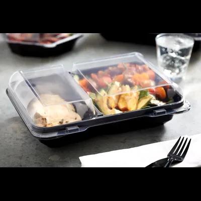 Take-Out Container Hinged With Dome Lid 10.75X8X3.25 IN 2 Compartment OPS Black Clear Rectangle 125/Case