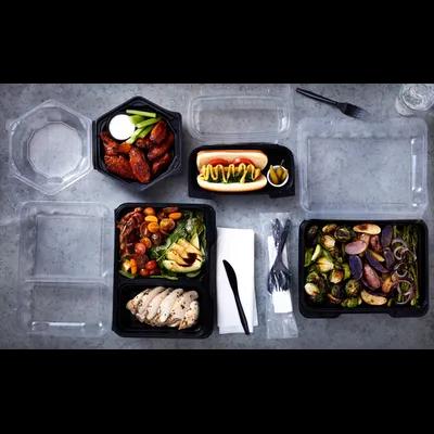 Take-Out Container Hinged With Dome Lid 10.75X8X3.25 IN 2 Compartment OPS Black Clear Rectangle 125/Case