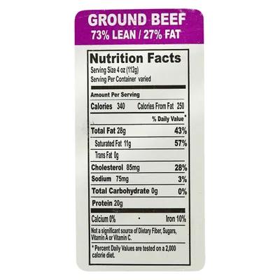 Ground Beef 73% Lean Label 1000 Count/Roll 4 Rolls/Case