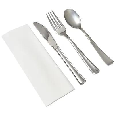 Victoria Bay 4PC Cutlery Kit Silver Heavy With Fork,Knife,Teaspoon,Linen Feel Napkin 100/Case