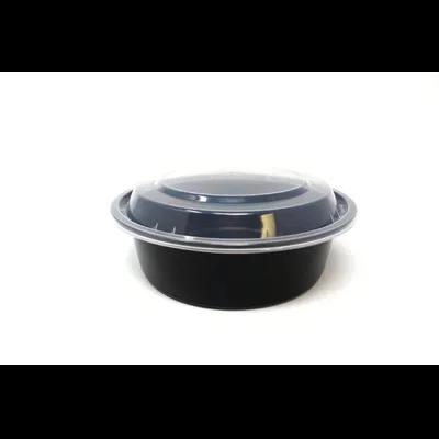 Take-Out Container Base & Lid Combo 32 OZ Plastic Black Clear Round Microwave Safe Freezer Safe Leak Resistant 150/Case
