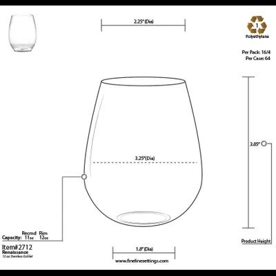 Renaissance Cup Goblet Stemless Wine 12 OZ Plastic Clear 64/Case