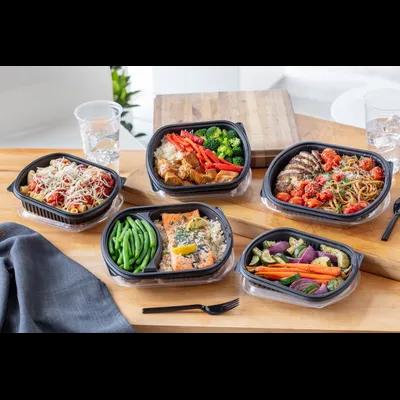 MealMaster® Take-Out Container Base Large (LG) 9.375X8X1.5 IN MFPP Black Rectangle 1/Case