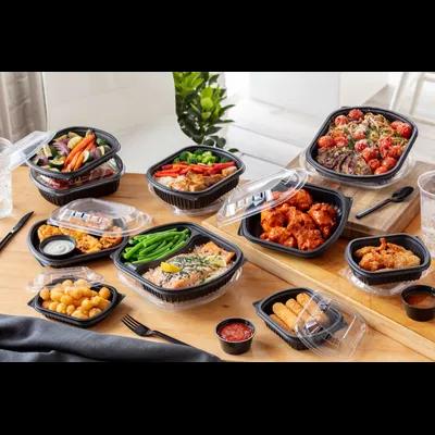 MealMaster® Take-Out Container Base Large (LG) 9.375X8X1.5 IN MFPP Black Rectangle 1/Case