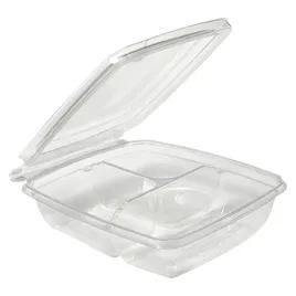 Fresh N' Sealed® Deli Container Hinged With Flat Lid 11 OZ 3 Compartment PET Clear Rectangle 260/Case