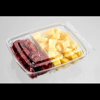 Fresh N' Sealed® Deli Container Hinged With Flat Lid 5-8 OZ 2 Compartment PET Clear Rectangle 260/Case