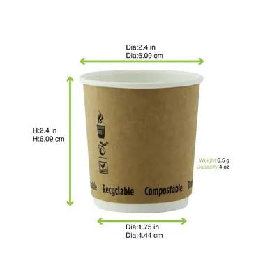 Cup Insulated 4 OZ Double Wall Poly-Coated Paper Kraft Freezer Safe 25 Count/Pack 40 Packs/Case 1000 Count/Case