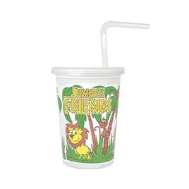 Cup, Lid & Straw Combo Kid With Flat Lid 12 OZ Plastic Multicolor Jungle 250 Count/Pack 1 Packs/Case 250 Count/Case