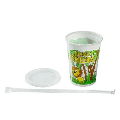 Cup, Lid & Straw Combo Kid With Flat Lid 12 OZ Plastic Multicolor Jungle 250 Count/Pack 1 Packs/Case 250 Count/Case