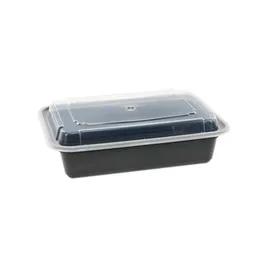 Take-Out Container Base & Lid Combo With Dome Lid 38 OZ PP Black Clear Rectangle 150/Case