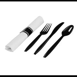 4PC Cutlery Kit Paper Plastic Black Pre-Rolled With Napkin,Fork,Knife,Teaspoon 100/Case