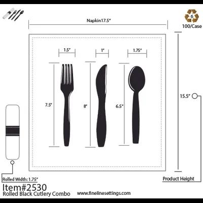 4PC Cutlery Kit Paper Plastic Black Pre-Rolled With Napkin,Fork,Knife,Teaspoon 100/Case