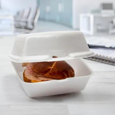 Dart® Sandwich Take-Out Container Hinged Large (LG) 5.82X6.11X3 IN XPS White Insulated 125 Count/Pack 4 Packs/Case