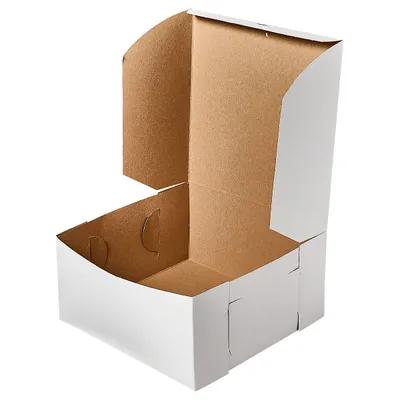 Easy Lock Cake Box 10X10X5 IN SUS Paperboard CRB White Square Lock Corner 1-Piece 100/Bundle