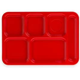 Cafeteria & School Lunch Tray 14X10 IN 6 Compartment PP Red Right Hand 1/Each