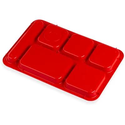 Cafeteria & School Lunch Tray 14X10 IN 6 Compartment PP Red Right Hand 1/Each