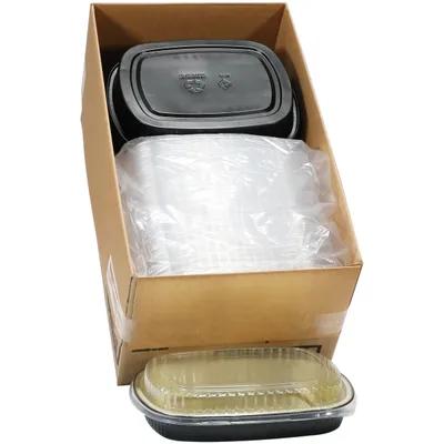 Take-Out Container Base & Lid Combo With Dome Lid Large (LG) 60 OZ Aluminum Black Gold Clear Rectangle 50/Case