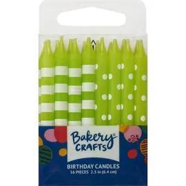 Birthday Candle 2.5 IN Lime Green Stripes & Dots 12/Pack