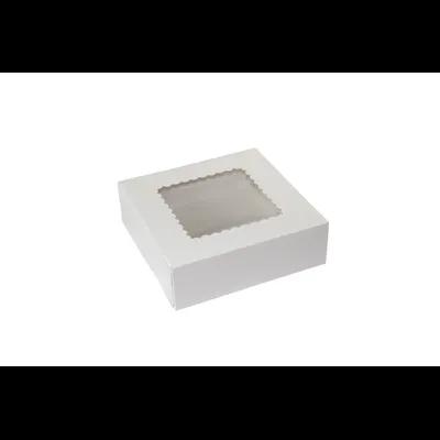 Bakery Box 8X8X2.5 IN SBS Paperboard White 4 Corner Beers 1-Piece With Window 250/Bundle