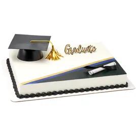 Cake Topper Kit Plastic Black Gold Mega Hat Graduate 3/Set