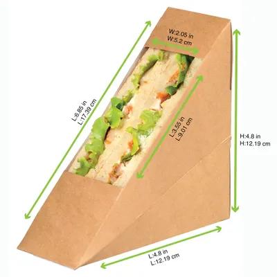 Sandwich Wedge 4.8X2X4.8 IN Corrugated Paperboard Kraft With Window 50 Count/Pack 10 Packs/Case 500 Count/Case