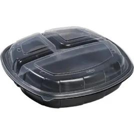 Take-Out Container Hinged With Dome Lid 10X10X1.84 IN 3 Compartment PP Black Clear Square 148/Case