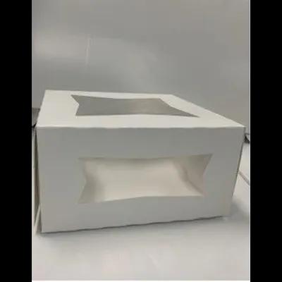 Bakery Box 8X8X4 IN SBS Paperboard White Square Lock Corner Tuck Top With Window 150/Bundle