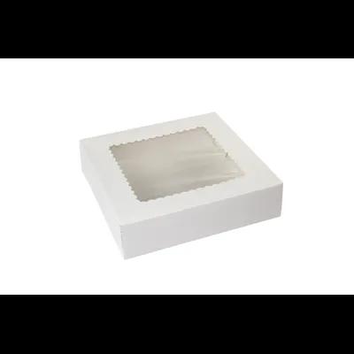 Cake Box 10X10X2.5 IN Paperboard White 4 Corner Beers With Window 150/Case