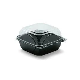 The BOTTLEBOX ® Take-Out Container Hinged With Dome Lid 6X6X3.25 IN RPET Black Clear Square Squat 250/Case
