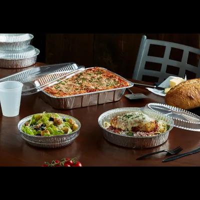 Take-Out Container Base & Lid Combo With Flat Lid 24 OZ Aluminum Foil-Lined Paper White Silver Round 200/Case