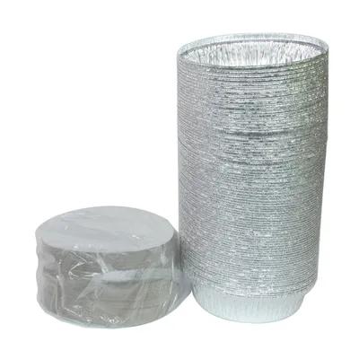 Take-Out Container Base & Lid Combo With Flat Lid 24 OZ Aluminum Foil-Lined Paper White Silver Round 200/Case