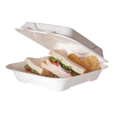 Take-Out Container Hinged 9X9X3 IN Sugarcane White Square 200/Case