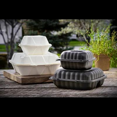 Take-Out Container Hinged With Dome Lid 9X9X3.5 IN Molded Fiber White Square 150/Case