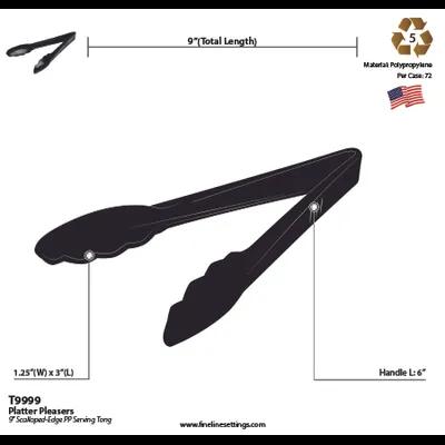 Tongs 9 IN Plastic Black Individually Wrapped Scalloped 72/Case